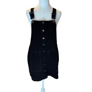 Forever 21  Dress Women Size M Black Overall Corduroy Pinafore Wide Whale Boho